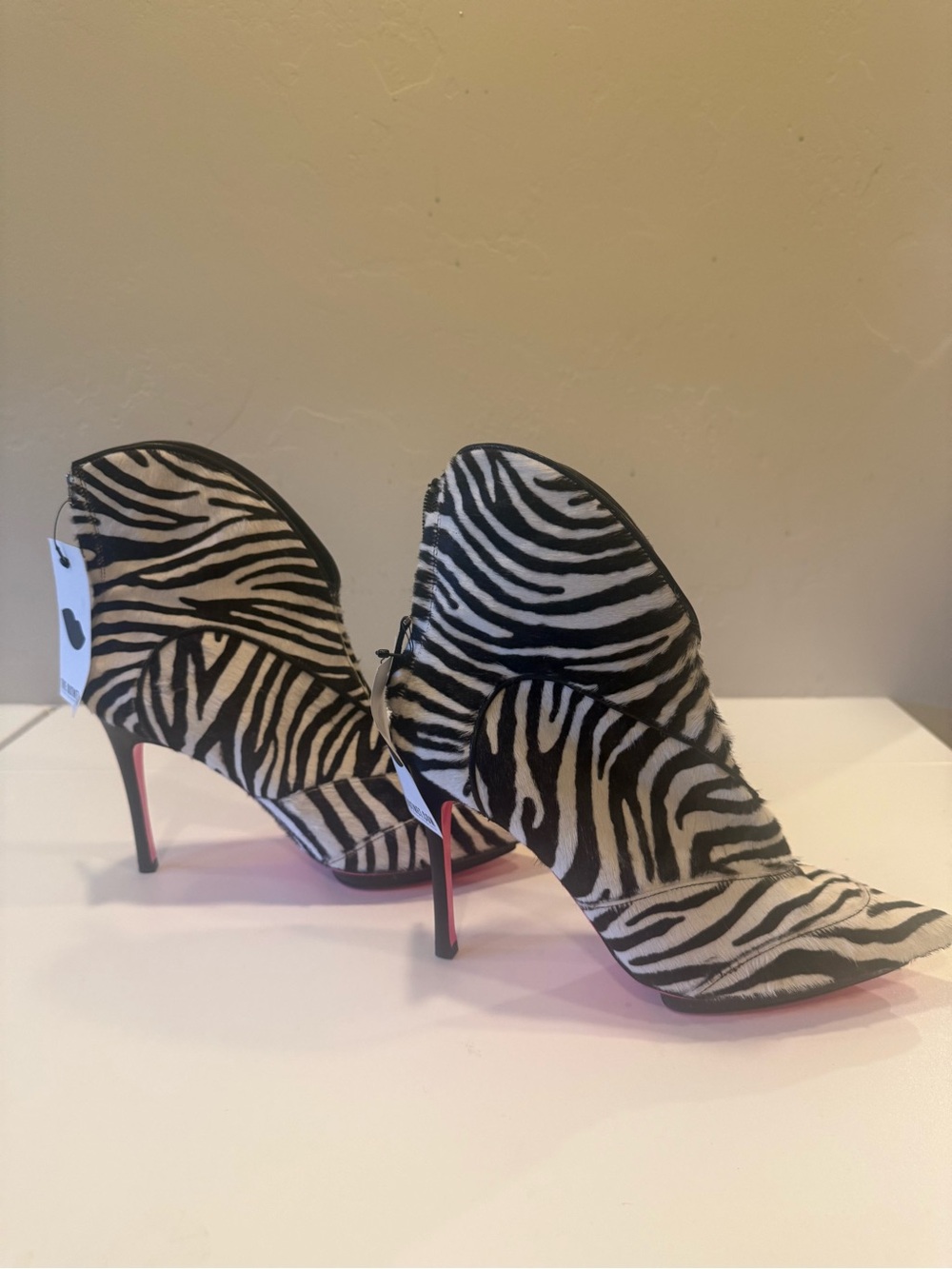 Zebra Print Calf Hair Pointed-Toe Stiletto Booties - Black & White
